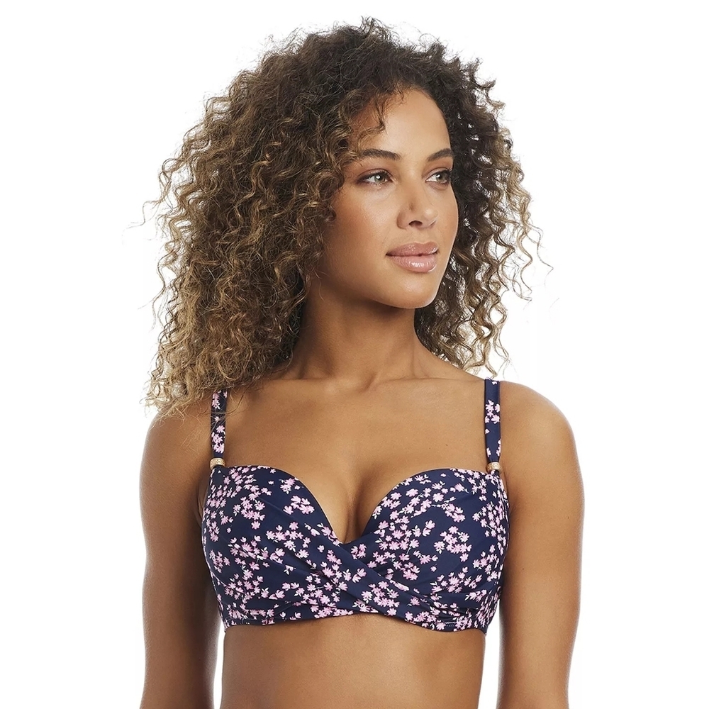 Draper James | NWT Navy & Pink Floral Twist Bikini Top Size Large